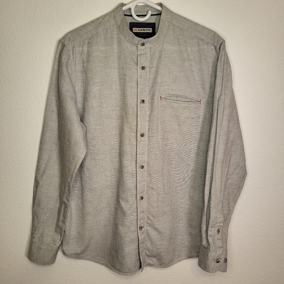 32 Bar Blues band collar button-down shirt size Medium - Picture 1 of 6